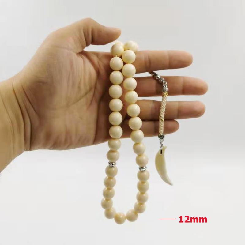 Resin Tasbih ivory Color with Natural wolf teeth Pendant - Bashatasbih