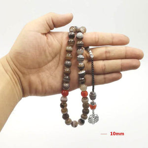 Man's Tasbih Natural Agates stripe With Red Agates Rosary 33 Islam misbaha Gift for Ramdan bracelet 33 66 99beads stone Rosary - Bashatasbih
