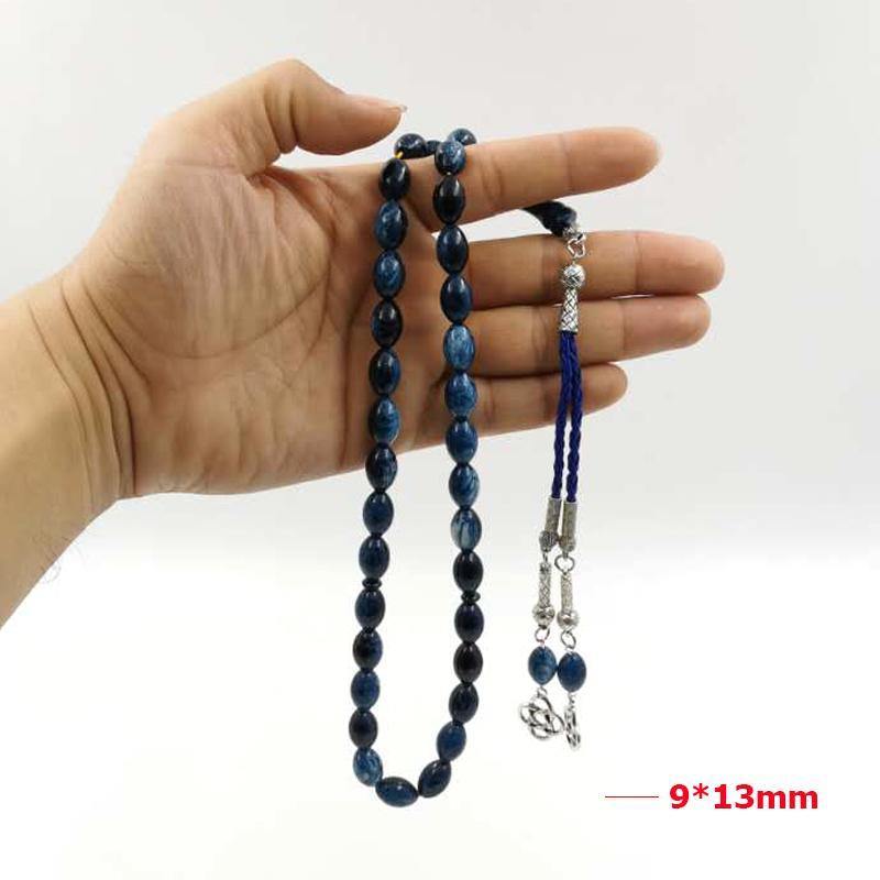 New Blue Tasbih Muslim man bracelet 33 prayerbeads leather tassel islamic arabic fashion rosary Kuwait 99 Misbaha Rosary - Bashatasbih