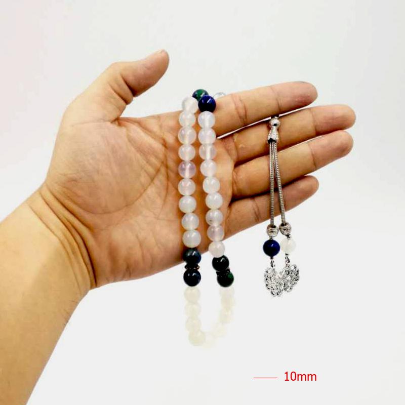 white agates tasbih with Lapis Lazuli beads gfit For Ramadan 33 66 99 Paryer beads Muslim misbaha luxurious Man's bracelets - Bashatasbih