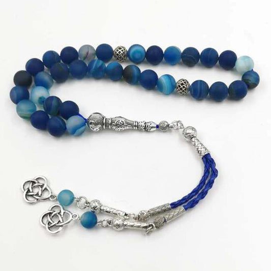 Tasbih Natural Blue agate stone muslim misbaha - Bashatasbih