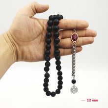 Natural Frosted black agate tasbih with Red Agates Man&#39;s misbaha Special Metal tassel Onxy 33 45 66 99 prayer beads Bracelets - Bashatasbih تحميل الصورة في عارض المعرض
