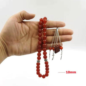 Natural Red Agate Tasbih with rainbow stone muslim bracelet - Bashatasbih