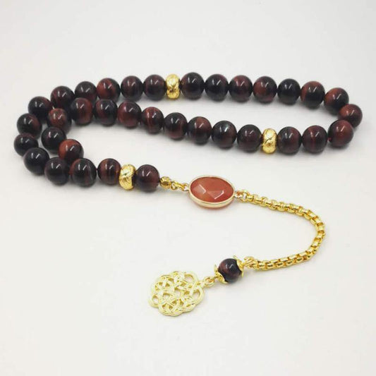 Natural Red Tiger Eye stone tasbih allah 33 45 66 99 prayer beads islamic prayer 2019New style Muslim beautiful gift bracelets - Bashatasbih