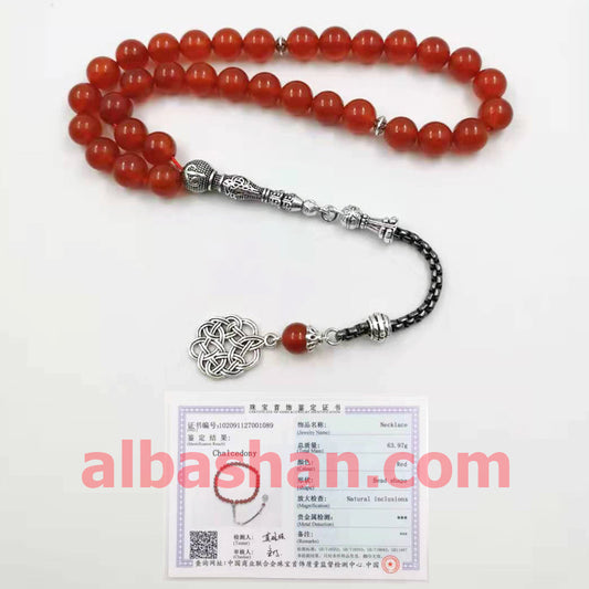 سبحة عقيق أحمر طبيعي مسبحة مسلم