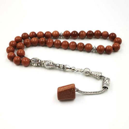 Natural Goldstone STONE Tasbih misbaha Golden sandstone tassels - Bashatasbih