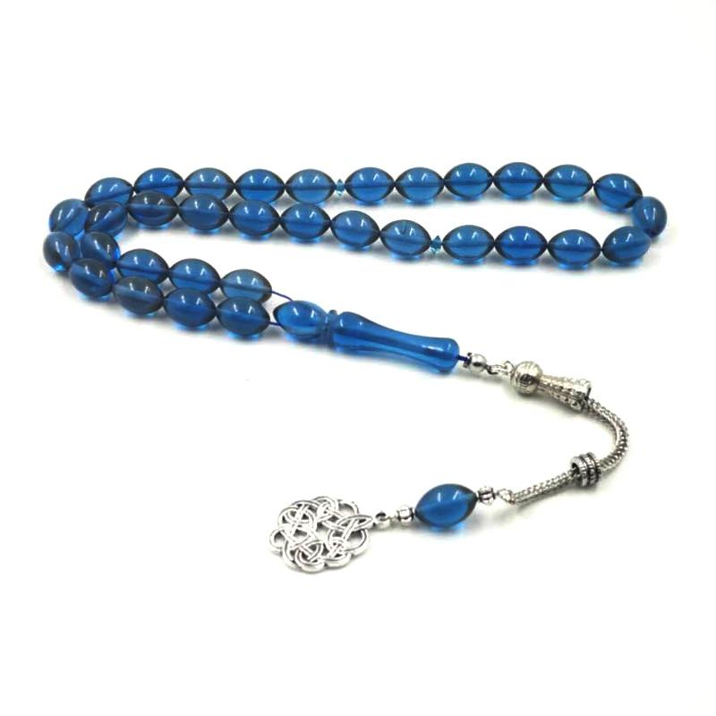 Blue Tasbih 33 Resin Beads Metal tassel Special color Islam bracelet blue Man's Muslim rosary - Bashatasbih