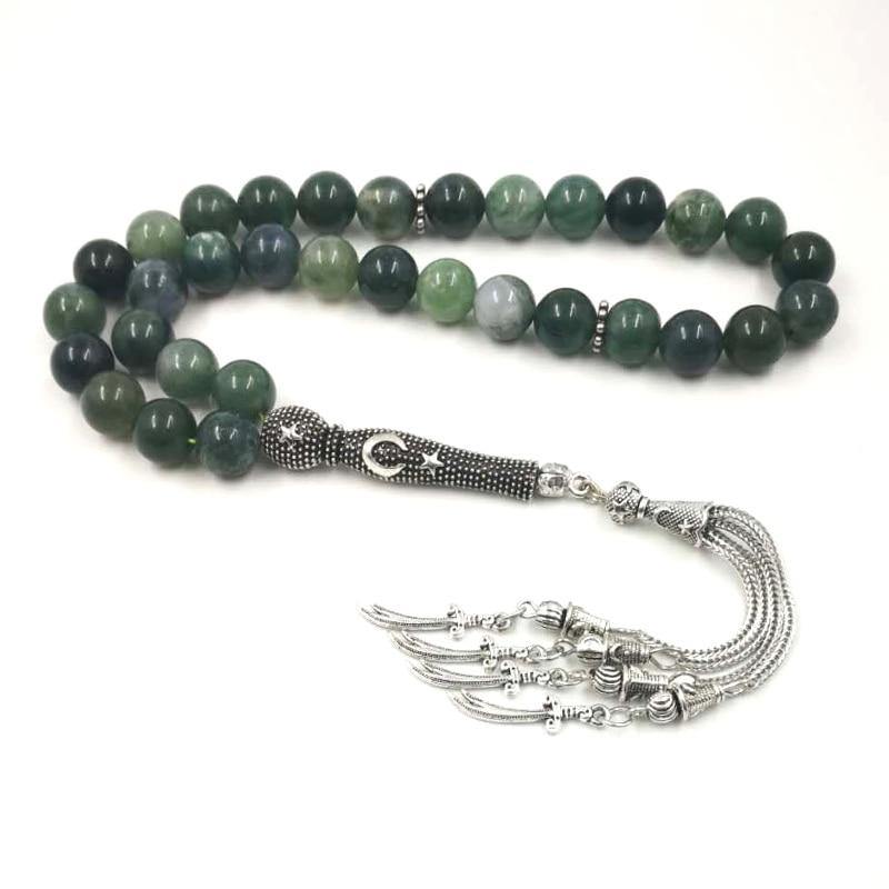 Natural Aquatic Agates Rosary stone Tasbih islam 33 66 99 beads New style Green Man's prayer beads - Bashatasbih