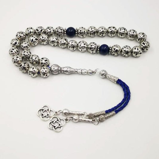 Man's tasbih metal alloy beads with Natural lapis lazuli - Bashatasbih