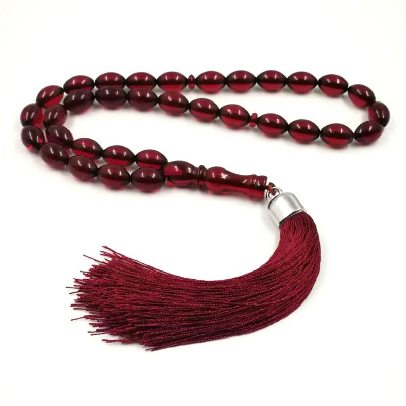 Tasbih Red Resin cotton tassel prayer beads 9*13mm Rosary Misbaha Bracelets - Bashatasbih