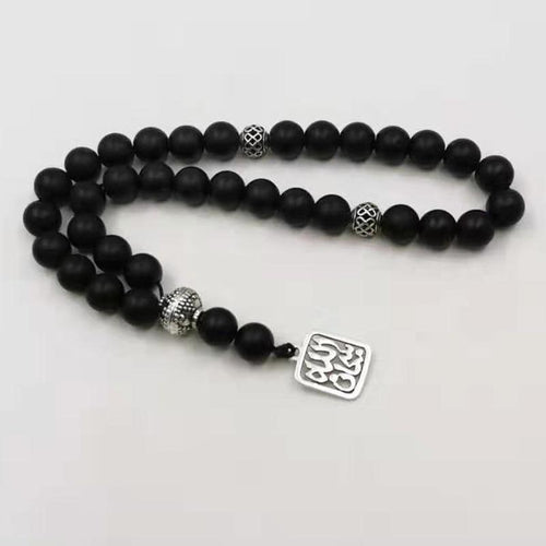 Man's Frosted agates Tasbih New style Black stone Muslim prayer beads 33 66 99Misbaha beads Rosary Islamic gift - Bashatasbih