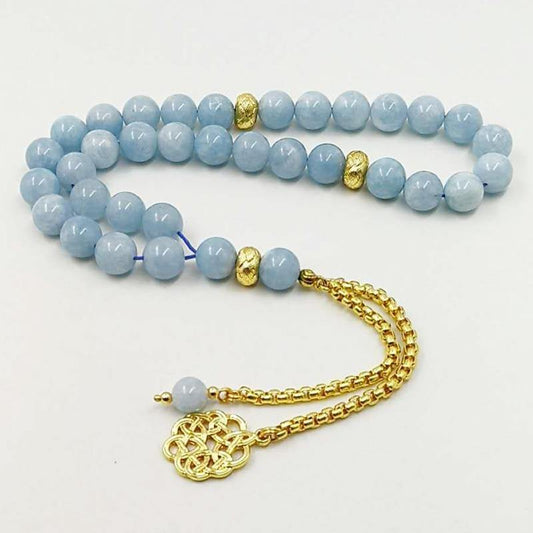 Natural Aquamarines stone New Style tasbih Bracelets Man's misbaha Special islam Gift for muslim 33 45 66 99 gold prayer beads - Bashatasbih