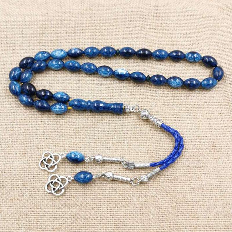 New Blue Tasbih Muslim man bracelet 33 prayerbeads leather tassel islamic arabic fashion rosary Kuwait 99 Misbaha Rosary - Bashatasbih