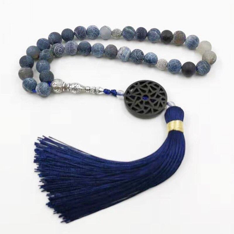 Natural Weathered Agates stone Tasbih prayer beads Misbaha 33beads New styles Cotton Tassel Professional Muslim Man's rosary - Bashatasbih