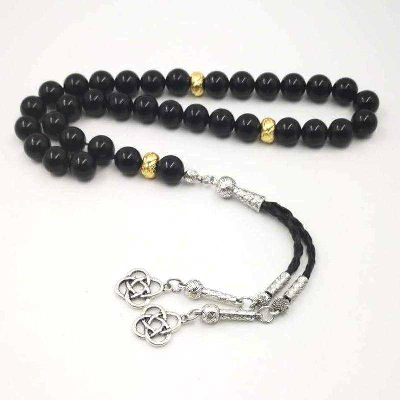 Natural Onxy 33 66 99 beads Tasbih Man's Black agates with Golden Spacer beads new bracelets on hand misbaha accessories Jewelry - Bashatasbih