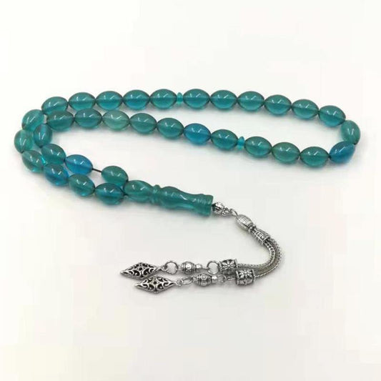 Blue Resin Tasbih 33 Beads Muslim rosary Metal tassel Islam Fashion bracelet Arabic Misbaha - Bashatasbih