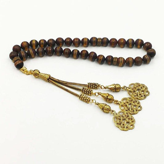 Natural agates tasbih Bronze Matel tassel gfit For Ramadan 33 66 99 Paryer beads Muslim misbaha Man's bracelet - Bashatasbih