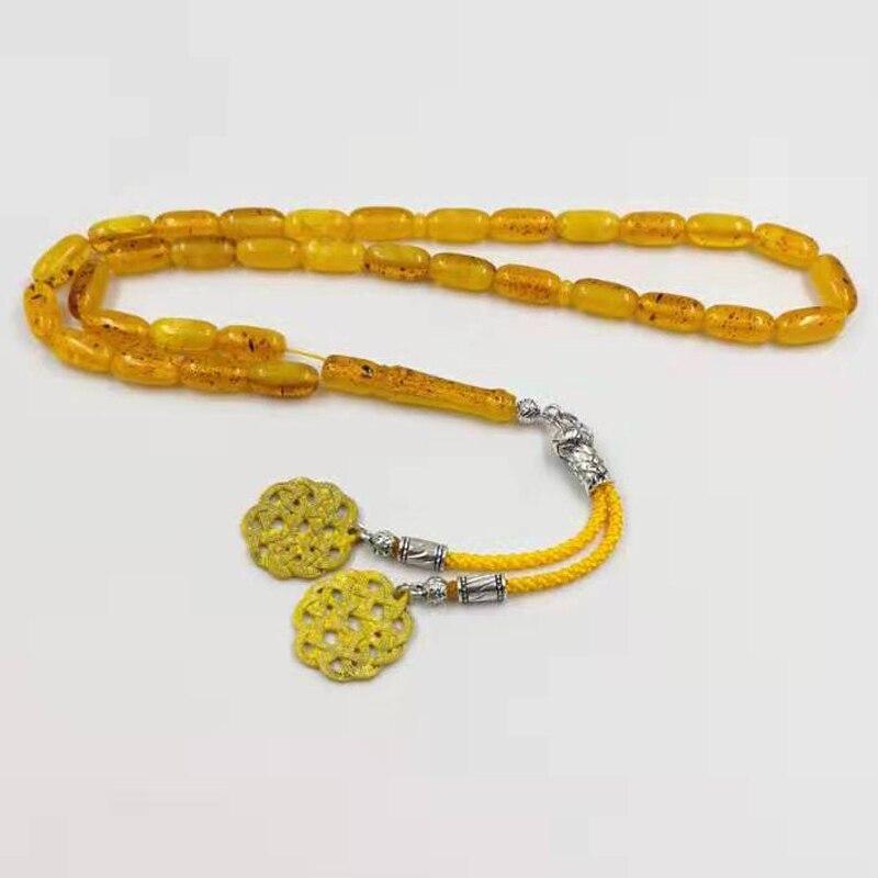 Yellow Tasbih Ambers Color Islam Rosary Muslim bracelet 33-99 prayer beads Arab Accessories Man Misbaha Turkey Fashion Jewelry - Bashatasbih