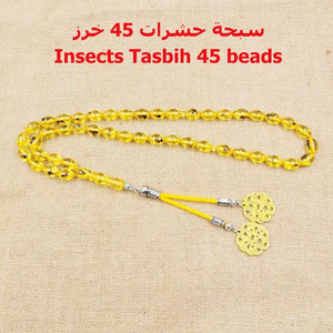Yellow Resin Tasbih 45 beads Real insect Muslim misbaha arabic jewelry Bracelet Islamic gifts Men accessories Eid Ramadan rosary - Bashatasbih