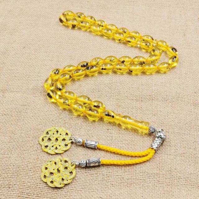 Yellow Resin Tasbih 45 beads Real insect Muslim misbaha arabic jewelry Bracelet Islamic gifts Men accessories Eid Ramadan rosary - Bashatasbih