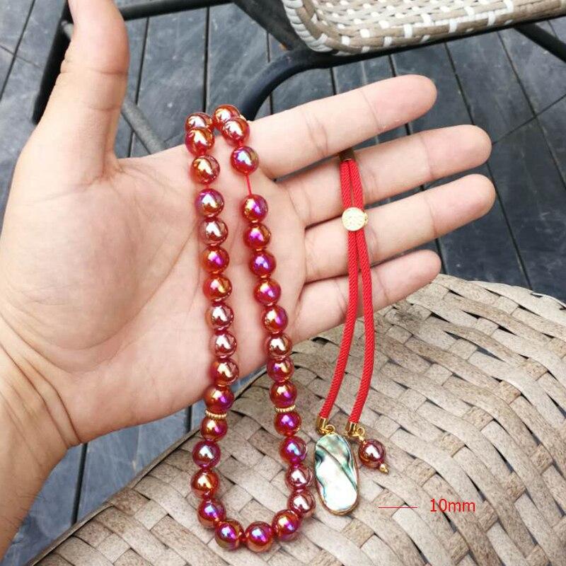 Natural Agates women's rosary 33 66 99 Tasbih handmade Muslim misbaha with Shell pendant Islam prayer beads Eid gift stone - Bashatasbih