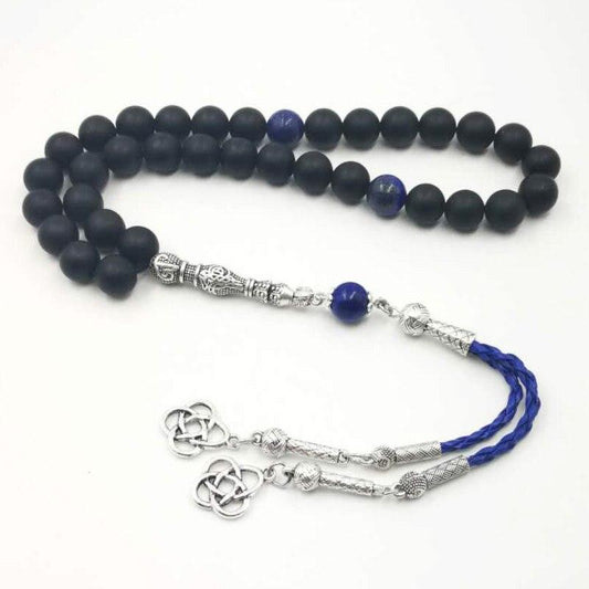 Man's Bracelets Natural Frosted black agates with lapis lazuli beads Tasbih gift islam misbaha Onxy prayer beads 33 66 99beads - Bashatasbih