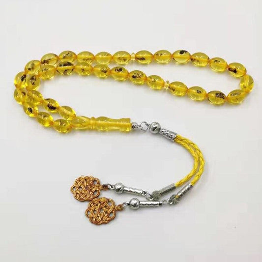 Yellow Real insect Tasbih Islam Rosary Muslim Golden bracelet Eid gift 33 prayer beads Man Misbaha insect Turkey Fashion Jewelry - Bashatasbih