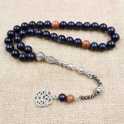 Natural Blue SandStone tasbih with Gold sandstone  Muslim man's gfit For Eid 33 66 99 Paryer beads Special New misbaha bracelet - Bashatasbih