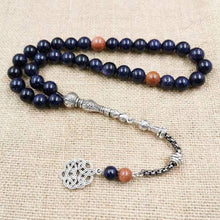 Natural Blue SandStone tasbih with Gold sandstone  Muslim man&#39;s gfit For Eid 33 66 99 Paryer beads Special New misbaha bracelet - Bashatasbih تحميل الصورة في عارض المعرض
