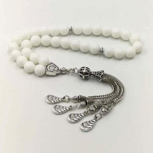 white tasbih Muslim Rosary prayer beads 33 66 99 beads white stone Misbaha - Bashatasbih