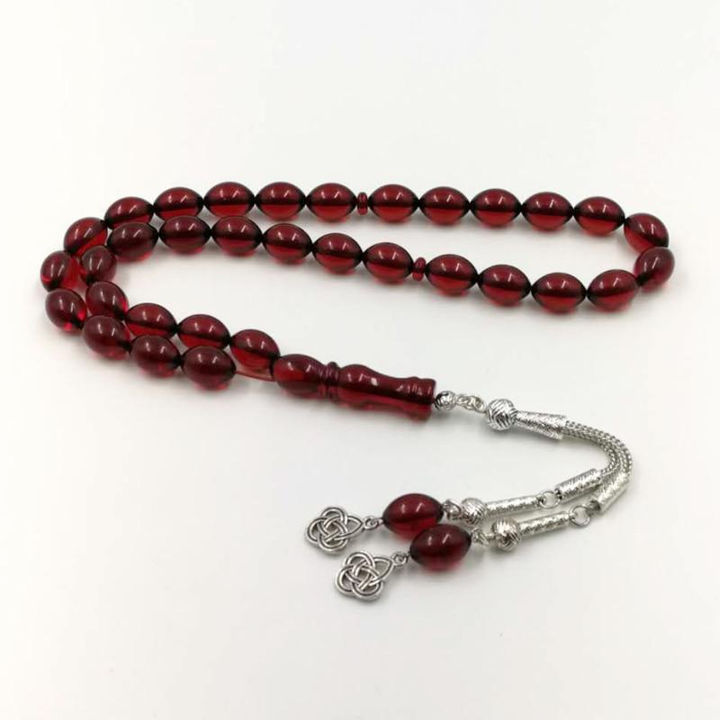 Rosary 33 Muslim Beads Red Tasbih Mastkhan Islamic prayer beads EID gift for Islam Man's Misbaha Bracelets - Bashatasbih