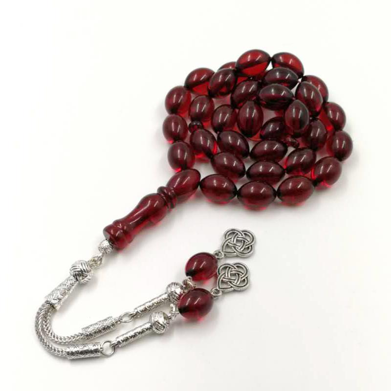 Rosary 33 Muslim Beads Red Tasbih Mastkhan Islamic prayer beads EID gift for Islam Man's Misbaha Bracelets - Bashatasbih