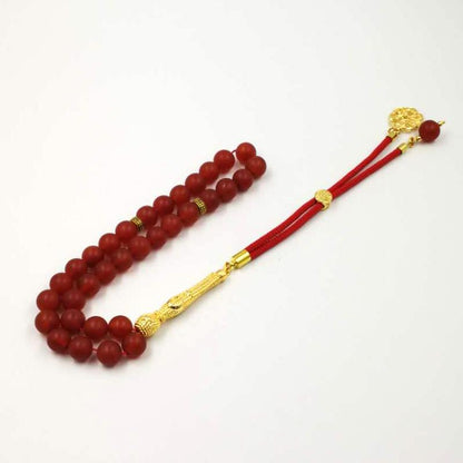 Natural Frosted red agate Tasbih Everything is new Muslim misbaha Man's bracelet Natural stone 33 66 99prayer beads Rosary - Bashatasbih